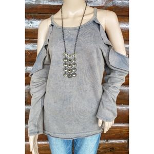 Umgee Cold Shoulder Ruffle Long Sleeve Top